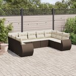 vidaXL Salon de jardin avec coussins 9 Pièces marron résine tressée