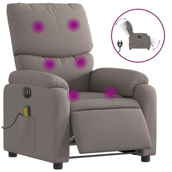 vidaXL Fauteuil de massage inclinable électrique Taupe Tissu
