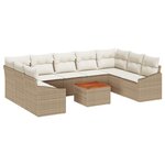vidaXL Ensemble de canapé de jardin de 10 pièces avec coussins beiges en rotin synthétique et acacia