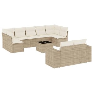 vidaXL Salon de jardin avec coussins 10 Pièces beige résine tressée