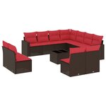 vidaXL Salon de jardin avec coussins 12 Pièces marron résine tressée
