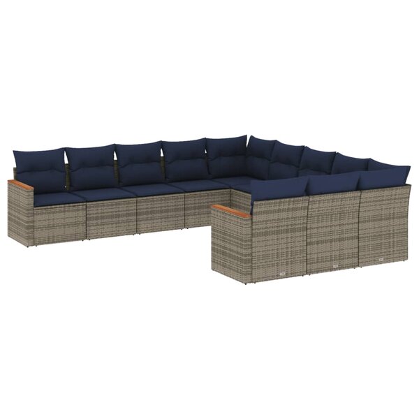 vidaXL Salon de jardin 11 Pièces avec coussins gris résine tressée