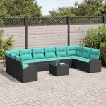 vidaXL Ensemble de canapé de jardin 11 Pièces Noir et turquoise polyrotin