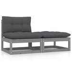 vidaXL Salon de jardin 2 Pièces avec coussins Gris Bois de pin massif
