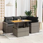 vidaXL Salon de jardin 5 Pièces avec coussins gris résine tressée