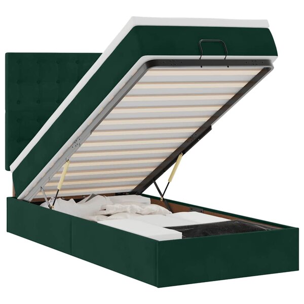 vidaXL Cadre de lit ottoman avec matelas vert foncé 100x200 cm velours