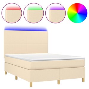 vidaXL Sommier à lattes de lit et matelas et LED Crème 140x190cm Tissu