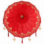 vidaXL Parasol avec Base Rouge et brun 250 cm Coton et bois