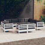 vidaXL Salon de jardin 11 Pièces avec coussins blanc bois de pin solide