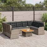 vidaXL Salon de jardin 7 Pièces avec coussins Gris Résine tressée