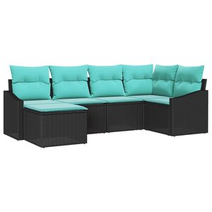 vidaXL Ensemble de Canapés avec coussin 6 Pièces Noir polyrotin