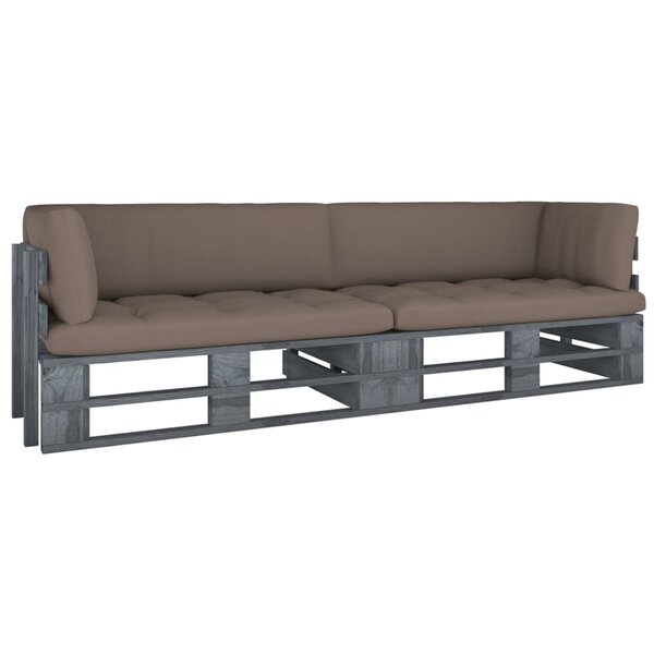 Canapé palette 2 places avec coussins 110 x 65 x 55 cm pin imprégné de gris 02_0013254