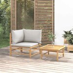 vidaXL Salon de jardin 2 Pièces avec coussins gris clair bambou