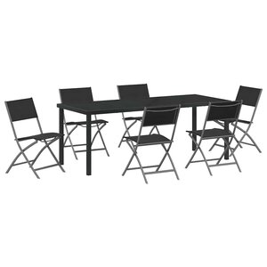 vidaXL Ensemble de salle à manger pour jardin 7 Pièces Noir