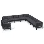 vidaXL Salon de jardin 11 Pièces avec coussins Noir Bois de pin solide