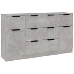 vidaXL Ensemble de buffets 3 Pièces Gris béton Bois d'ingénierie