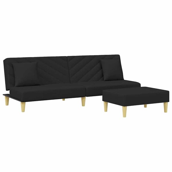 vidaXL Canapé-lit à 2 places et oreillers et repose-pied noir tissu