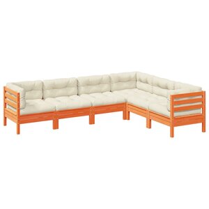 vidaXL Salon de jardin 6 Pièces avec coussins cire marron bois pin massif