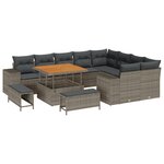 Ensemble de Canapés de Jardin de 12 Pièces avec Coussins Gris en Rattan Poly