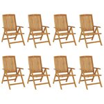 vidaXL Chaises de jardin inclinables et coussins lot de 8 teck solide