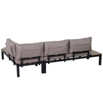 Ensemble salon de jardin d'angle design contemporain 5 places coussins marron table basse alu. noir et imitation bois