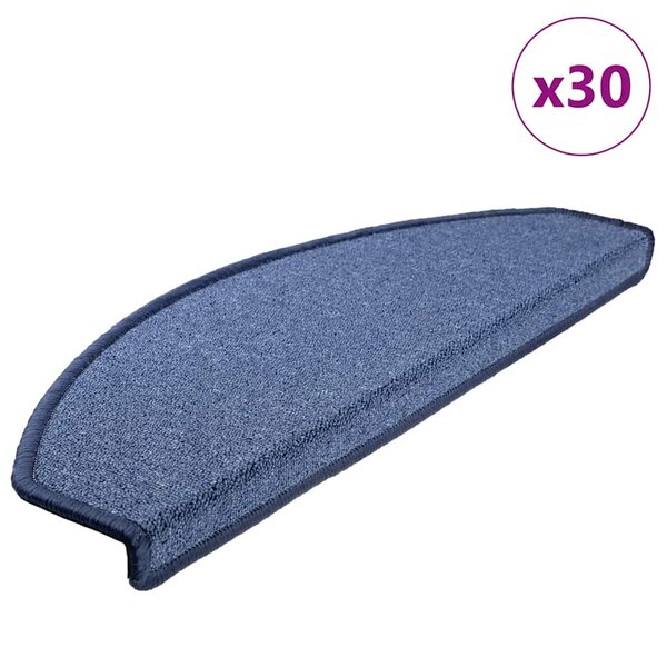 vidaXL Tapis d'escalier 30 pièces 65 x 24 x 4 cm Bleu Demi-rond Grand