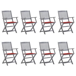 vidaXL Chaises pliables d'extérieur lot de 8 et coussins Bois d'acacia