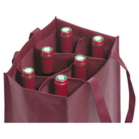 Sac polypropylène non tissé bordeaux avec calage pour 6 bouteilles