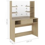 vidaXL Table de maquillage avec éclairage LED 100x40x135 cm MDF Chêne