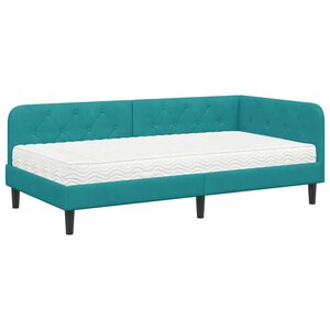 vidaXL Cadre de lit d'angle avec matelas Turquoise 90 x 190 cm Velours