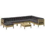 vidaXL Salon de jardin avec coussins 9 Pièces bois de pin imprégné