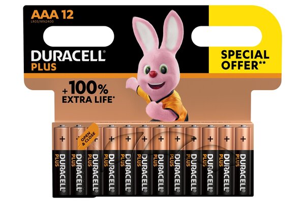 Duracell pack de 12 piles alcalines aaa plus  1.5v lr03 offre spéciale