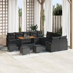 Canapé de Jardin vidaXL 14 Pièces avec Coussins Noir Poly Rattan Acacia
