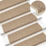 vidaXL Tapis d'escalier autocollants 15 Pièces 65x21x4 cm Sable