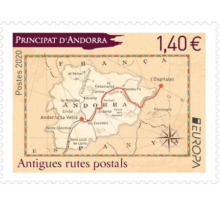 Timbre Andorre - Europa - Antigues rutes postals