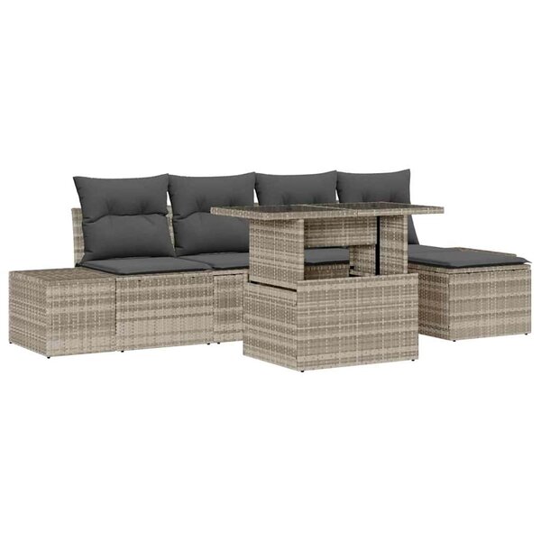 vidaXL Ensemble de canapé de jardin 6 Pièces Gris clair Poly rotin