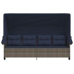 vidaXL Chaise longue avec auvent et coussins gris résine tressée
