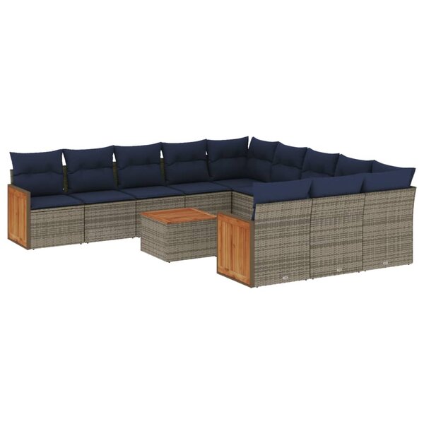 vidaXL Salon de jardin avec coussins 12 Pièces gris résine tressée