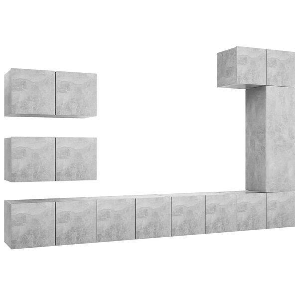 vidaXL Ensemble de meubles TV 8 Pièces Gris béton Bois d'ingénierie