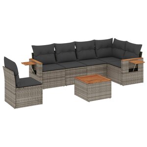 vidaXL Salon de jardin avec coussins 7 Pièces gris résine tressée