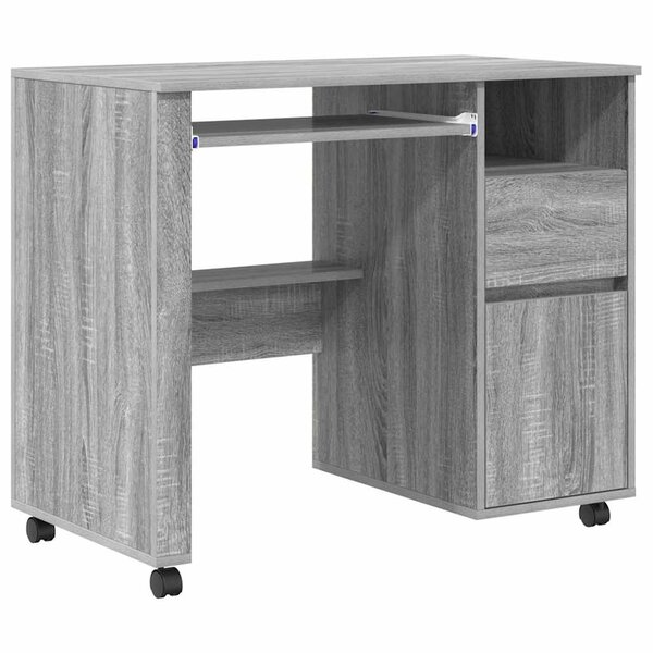 vidaXL Bureau avec roulettes Gris 91 x 50 x 77 cm Bois d'ingénierie