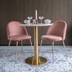 Table de salle à manger plateau aspect marbre et pied laiton Ø 90 x 75 cm