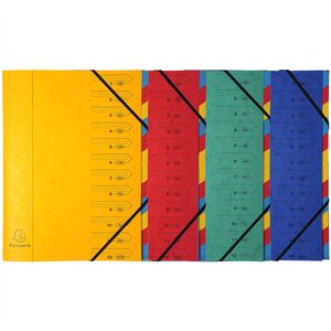 Trieur agrafé avec élastiques 12 compartiments - Couleurs Aléatoires x 8 EXACOMPTA