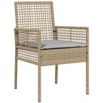 Ensemble de Bistro de Jardin 3 Pièces avec Coussins Beige en Poly Rattan