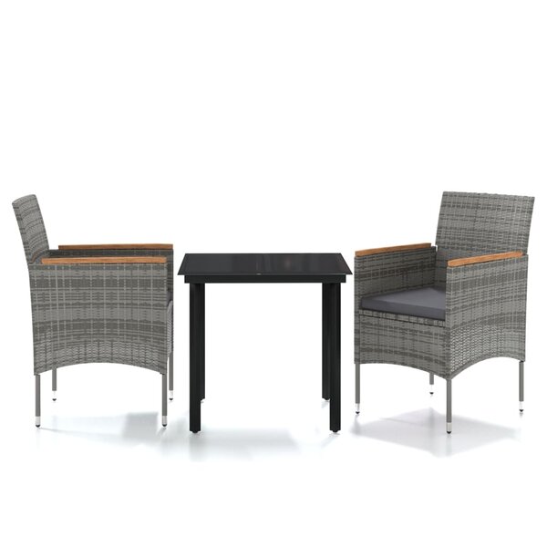 vidaXL Mobilier à dîner d'extérieur avec coussins 3 Pièces Gris et noir