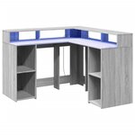 Bureau table poste de travail meuble d'ordinateur informatique étude et lumières LED sonoma 130 x 130 x 91cm bois ingénierie gris 02_0023806