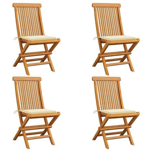 vidaXL Chaises de jardin et coussins crème lot de 4 Bois teck massif