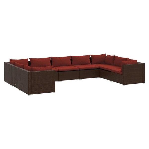 vidaXL Salon de jardin 9 Pièces avec coussins Résine tressée Marron