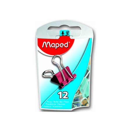 Boite de 12 pinces clip largeur 15mm coloris assortis MAPED