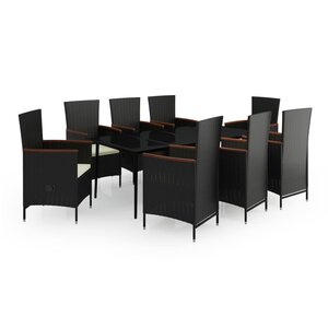vidaXL Ensemble à manger de jardin avec coussins 9 Pièces noir
